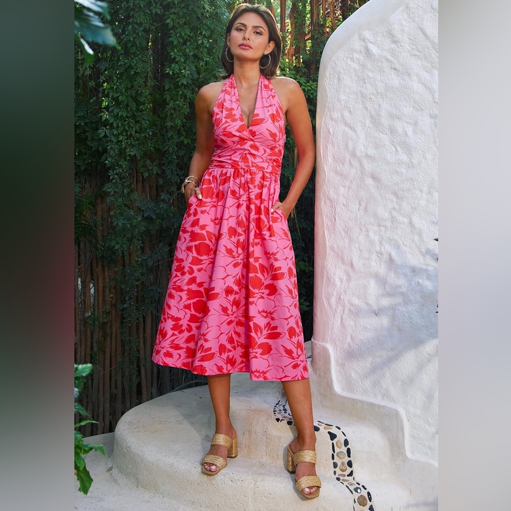 Boston Proper Cabana Floral Halter Fit And Flare Dress Sz 8